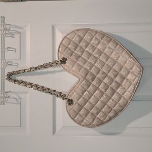 Bebe Quilted Beige Snake Print Large Heart Purse Shoulder Bag